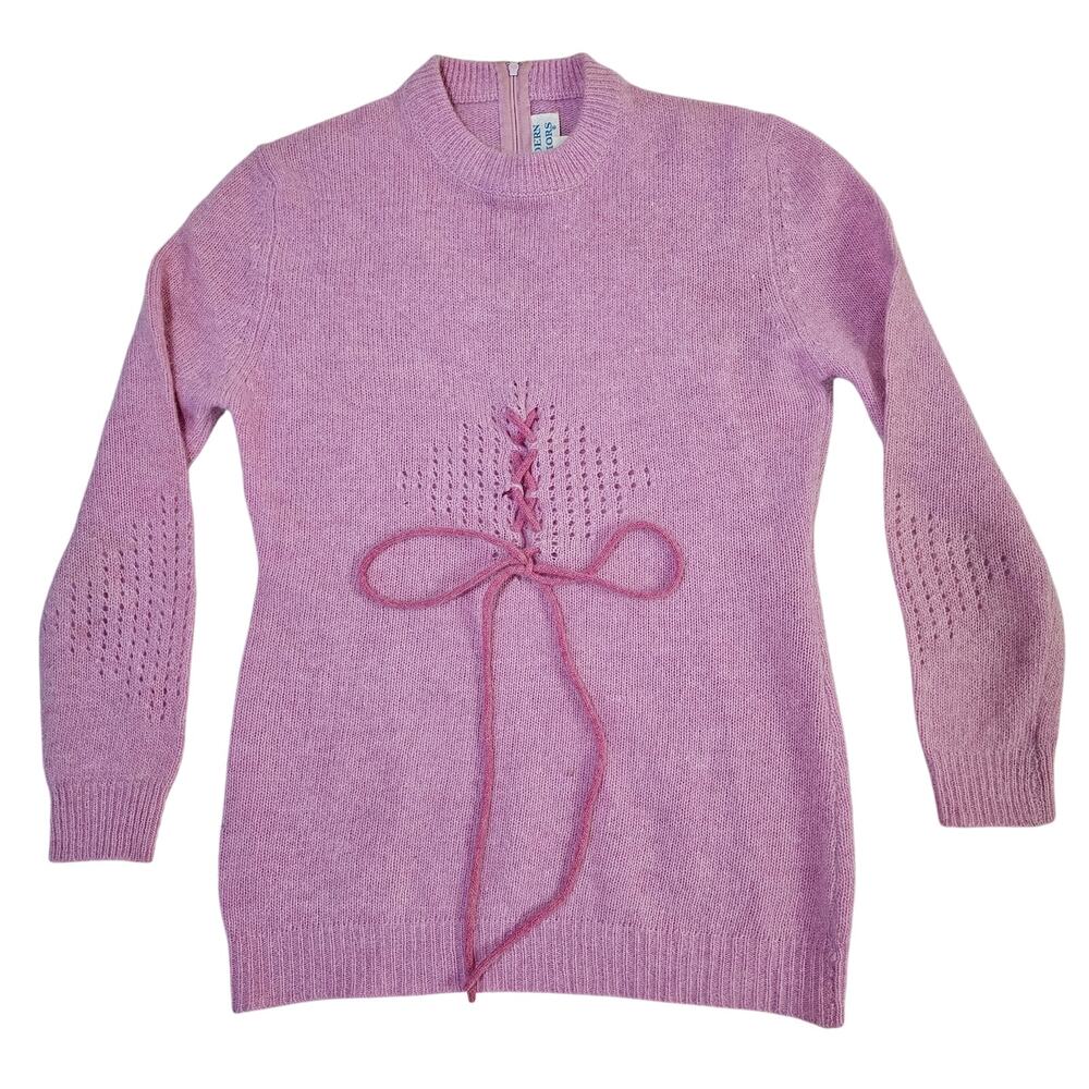 Vintage 70s Juniors Soft Angora Rabbit Fur Pink Crewneck Lightweight Sweater S